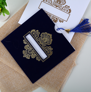 Invitations de <span class=keywords><strong>mariage</strong></span> bleu marine ou rouge <span class=keywords><strong>vin</strong></span>, invitation en velours avec pochette et pompon - Product Image 4