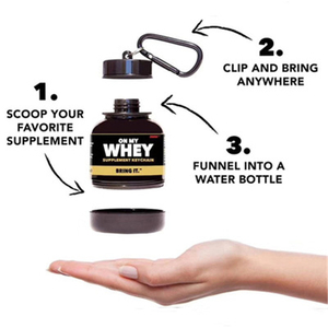 Amzn 100ml 200ml biểu tượng tùy chỉnh Mini Whey Protein bột container với Keychain nhựa xách tay tập thể dục bổ sung Pill chai - Product Image 4