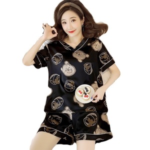 Pigiama da <span class=keywords><strong>donna</strong></span> in seta di ghiaccio a maniche corte con scollo a v in seta fresca e traspirante per la casa - Product Image 1