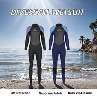 DIVE&SAIL Combinaison de plongée pour femme en néoprène 3mm 220g anti-UV sans coutures, chaude, motif peau de requin sur la poitrine, col rond, manches longues, dos intégral