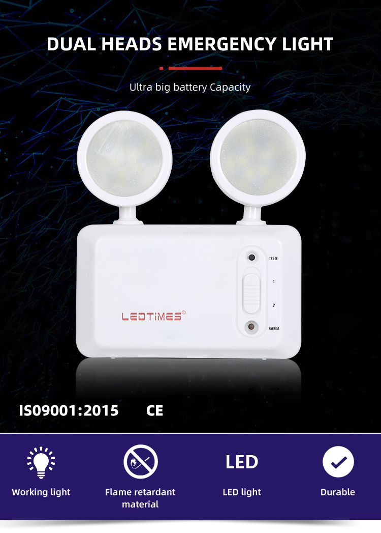 Wall Surface Mounted Double Heads Indoor 3.7V 250LM Portable Rechargeable Led Emergency Light