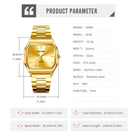 Montre de tous les jours SKMEI 2638, montre à quartz carrée rétro pour homme, bracelet en acier inoxydable, étanche 30 m, montre-bracelet classique pour homme d'affaires