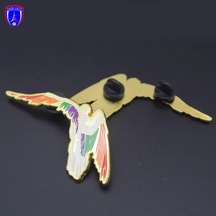 USA hard enamel Angel rainbow gold pins China Factory Wholesale No Minimum Custom Metal hard enamel Lapel Pins for Clothes