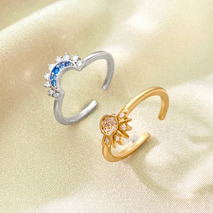 Mới Đến Bán Buôn Mặt Trời Và Mặt Trăng Vòng Đặt Rhinestone Zircon Sáng Tạo Vàng Bạc Hai Giai điệu Vài Nhẫn Trang Sức Cho Người Phụ Nữ Quà Tặng - Product Image 2