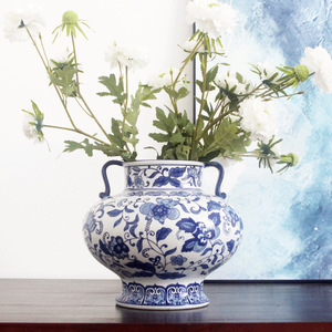 Jarrón de Decoración Moderna Europea para el Hogar, Cerámica de Jingdezhen Personalizada, Jarrón de Porcelana Azul y Blanca con Patrón Redondo y Gran Capacidad - Product Image 2