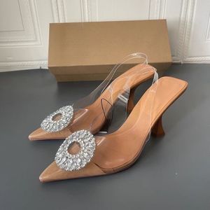 Chaussures à talon transparent, mules transparentes à talon crayon avec perles pour femmes - Product Image 4