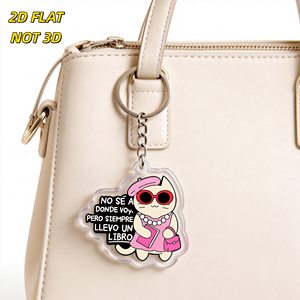 Llavero de acrílico con diseño de gato y cita en español: No sé a dónde voy, pero siempre llevo un libro, con gafas y <span class=keywords><strong>boina</strong></span> rosa, colgante duradero - Product Image 5