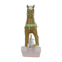 Nouveauté : Cheval brun musical LED écologique avec sapin de Noël, décoration de maison, ornement en résine