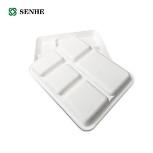 Vente en gros d'usine, barquettes alimentaires jetables réutilisables et résistantes, compostables, à 5 compartiments, en bagasse, assiettes en papier de canne à sucre pour les fêtes - Product Image 4