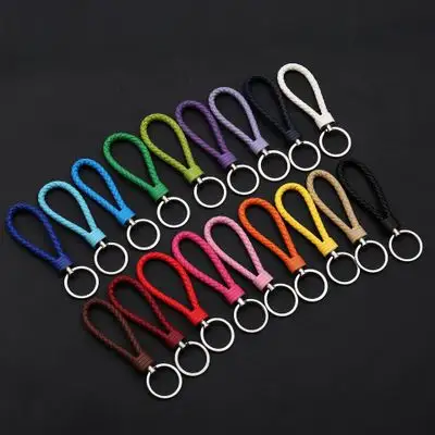 Custom Logo Keychains Braided PU Leather Rope Handmade Woven Key Chains Colorful Key Ring Holder for Car Pendant