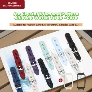 Funda + <span class=keywords><strong>Correa</strong></span> para <span class=keywords><strong>Huawei</strong></span> <span class=keywords><strong>Band</strong></span> <span class=keywords><strong>6</strong></span> 6Pro 6NFC 7, Brazalete Deportivo Flexible de Silicona con Cristales de Hielo y Diamantes para Honor <span class=keywords><strong>Band</strong></span> <span class=keywords><strong>6</strong></span> 7 <span class=keywords><strong>Correa</strong></span> - Product Image 2
