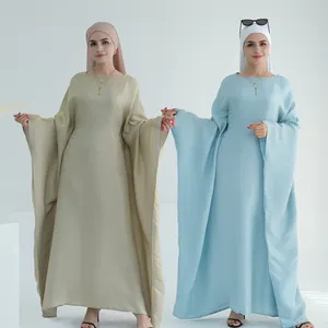 ملابس EID رمضان المسلمة للبيع بالجملة قفطان فساتين محتشمة للمرأة المسلمة عباية لامعة من البوليستر فساتين نسائية عباية دبي 2024