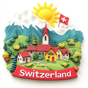 Aimants de réfrigérateur 3D en métal, souvenirs imprimés UV des monuments touristiques de Suisse, best-sellers - Product Image 1