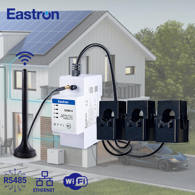 Eastron SEM5-5 3P4W/3P3W Digital Power Meter Class B Bidirectional Wifi/Ethernet Zero Export Meter for Solar PV System