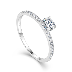 QX argento classico 925 solitario con taglio rotondo brillante anello in zirconio cubico 925 argento Sterling anello placcato in rodio per le donne - Product Image 1