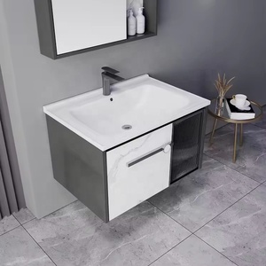 2025 nouvelle coiffeuse haut de gamme suspendue blanche grise personnalisée avec lavabo simple et miroir <span class=keywords><strong>pour</strong></span> hôtel appartement - Product Image 3