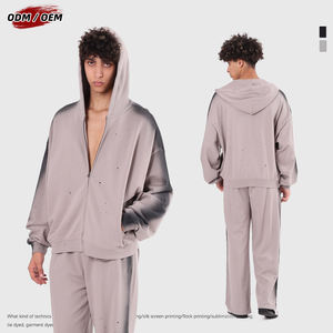 Sweat à capuche numérique d'hiver 100% coton, 430g, avec fermeture éclair YKK, style urbain, effet graffiti peint au pistolet, vintage et vieilli, zippé - Product Image 4