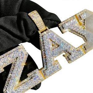 Pendentif Lettre Personnalisé Hip Hop de Luxe en Moissanite, Argent 925, Entièrement Sertie de Pierres, Bicolore, Certifié, Breloques Initiales Unisexe - Product Image 1