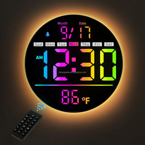 Reloj de Pared Digital Redondo Grande, 11 Colores RGB, Control Remoto, Brillo Automático, Temperatura, DST, Luz Nocturna, <span class=keywords><strong>Temporizador</strong></span> de <span class=keywords><strong>Cuenta</strong></span> Regresiva - Product Image 1
