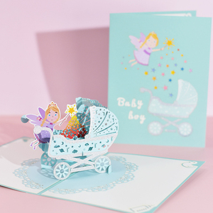 Biglietto d'Auguri 3D con Carrozzina per Bambino o Bambina, Angelo, Busta Inclusa, 15x20cm, Stile Europeo per Baby Shower e Feste di Compleanno - Product Image 4