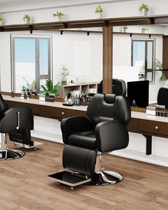 Sillones <span class=keywords><strong>peluqueria</strong></span> Cadeira de barbeiro Profissional bomba hidráulica todo cuero sintético negro salón barbería silla para hombres - Product Image 4