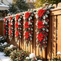 Guirlande de Noël en aiguilles de pin floquées, décoration artificielle suspendue pour les fêtes, décorations rouges avec baies florales et cônes de pin pour porte et fenêtre