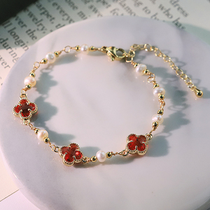 Bracciale con Perle di Trifoglio Rosso e Perline di Rame, Design Artigianale, Bracciale Classico, Regalo, Accessorio Gioiello da <span class=keywords><strong>Donna</strong></span> per Banchetti GB1267B - Product Image 4