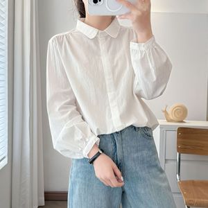 Camisa <span class=keywords><strong>de</strong></span> Manga Larga con Cuello Peter <span class=keywords><strong>Pan</strong></span> <span class=keywords><strong>de</strong></span> Algodón Lavado <span class=keywords><strong>de</strong></span> Primavera - Top Elegante Casual Artístico - Product Image 1