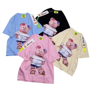 2024 Most Popular Customized Patterned Clothing Women Oversized 100% Cotton 3D Bead Cartoon Bear Printed T-Shirt