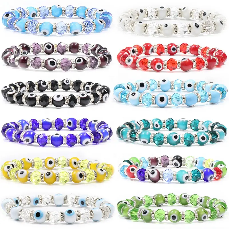 Joyería de moda Pulseras Brazaletes Pulseras con cuentas de vidrio Colorido Hecho a mano Turco Mal de ojo Pulsera