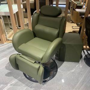 Sillón de Barbería Reclinable Hidráulico Retro Tapizado en Cuero Verde para Peluquería y Salón de Belleza - Product Image 1