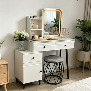 Modern Makeup <b>Vanity</b> With Lighted Mirror And Storage Drawers Bedroom Dressing <b>Table</b> With Stool - Product Image 6