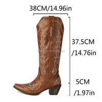 Bottes de cowboy occidentales CHENO personnalisées avec logo brodé flamme noire, style vintage chic, vente en gros OEM, bottes hautes à bout pointu pour femmes