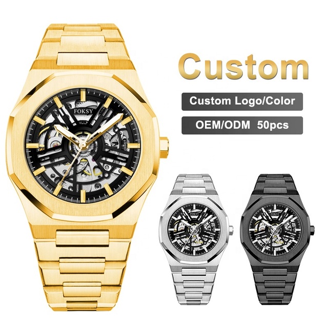 Private Label Stainless Steel Case Original Luxury Oem Odm Custom Logo Movet Skeleton Wrist Automatic Mechanical Watch for Men