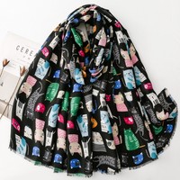 Nouvelles Écharpes et Foulards Longs et Amples pour Femmes, Motif Animaux Imprimé, Sensation Coton, Vente en Gros