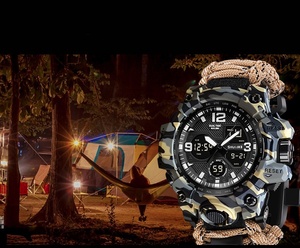 Multi-Function Outdoor Survival Kit Double Display Watch Whistle Compass SOS Flashlight Fire Starter for Men Wholesale - Product Image 6