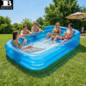 Piscine familiale rectangulaire écologique, grande piscine gonflable à 3 anneaux avec dossier rembourré pour adultes et enfants - Product Image 1