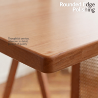 Table à manger en bois massif de style japonais avec accents en rotin tressé - Table à manger rectangulaire moderne en bois pour la maison, les chambres d'hôtes et les cafés