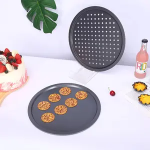 Không dính Tấm nướng Carbon thép giòn khay nướng với lỗ bánh pizza Pan