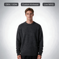 Pull en maille brossée douce pour homme, col rond côtelé, épaules tombantes, couleur anthracite, fabrication OEM/ODM, vente en gros de tricots