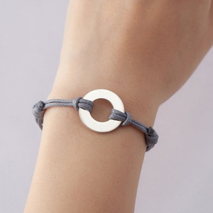 Wholesale Women <b>Men</b> Bracelet logo Name Engraved Custom Round Charm Stainless Steel Leather Braided Bracelet - Product Image 4