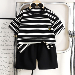 Nuevo Conjunto de Manga Corta - Conjunto Infantil a Rayas de Estilo Delgado - Traje de Aire Acondicionado para Bebé - Pijama para el Hogar - Conjunto de Verano con Cuello Redondo - Product Image 2