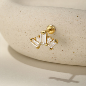 925 <b>Sterling</b> <b>Silver</b> with Crystal Fringe Crown Geometric Marquise 5A Zircon Flat Back Piercing <b>Earrings</b> - Product Image 3