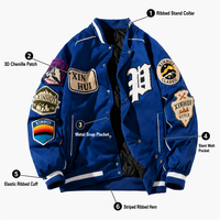 Blouson Bomber Varsity Brodé et Patchwork pour Homme, Coupe-Vent, Doublure Matelassée Coton Bambou, Patch Chenille Baseball, Fermeture Éclair