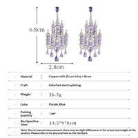 Boucles d'oreilles pendantes spectaculaires pour femmes, style palais, en cristal violet et strass, multi-couches, électroplaquées, avec pompons, luxe léger