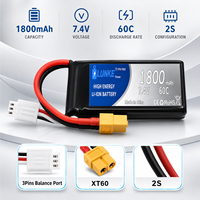 Baterai Lipo 2S 7.4V 1800mAh 60C High Discharge dengan XT60 T Plug untuk Mobil RC, Helikopter, Quadcopter, Pesawat, dan Model Kapal 503040