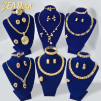 Parures de Bijoux de Mariage de Dubaï Bohème Plaqué Or 14 Carats en Gros, Comprenant Bracelet, Bague, Collier et Boucles d'Oreilles pour Femme