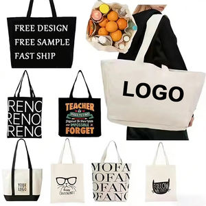 กระเป๋าผ้าแคนวาสสำหรับผู้หญิง พิมพ์โลโก้ได้ กระเป๋าหิ้ว กระเป๋าสะพายไหล่ กระเป๋าชายหาด กระเป๋าใส่ของช้อปปิ้ง - Product Image 1