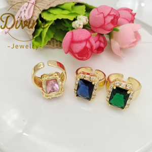 Yeni tasarım 18k altın kaplama geometrik şekilli zirkon yüzük moda kare kristal yüzükler açık boyut adam yüzükler düğün takısı - Product Image 3