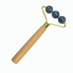 Customized logo Anti Aging Wooden Handle Lightning Stone Three <b>Balls</b> Jade Roller for Face - Product Image 6